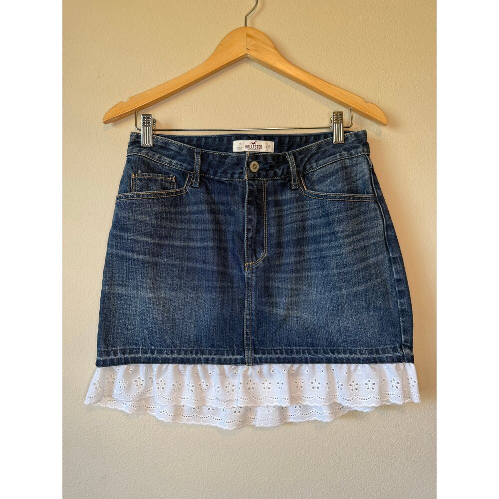 Hollister denim skirt with lace hem